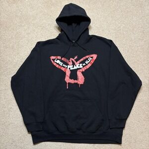 U2 Hoodie Sweatshirt Mens 2XL Black Love And Peace Or Else Graphic Alt Rock Band